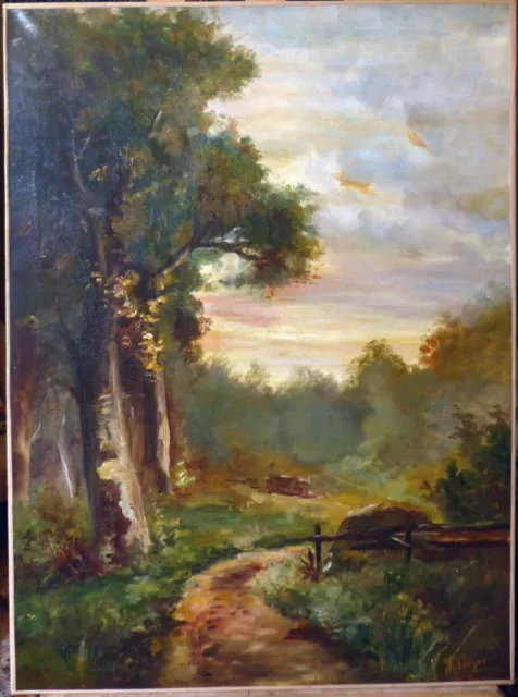 G. Forget, La clairière, huile sur toile, XIXe, Barbizon.
