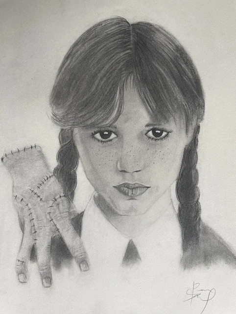 JENNA ORTEGA ORIGINAL Drawing Addams Family Wednesday Realistic Pencil ...