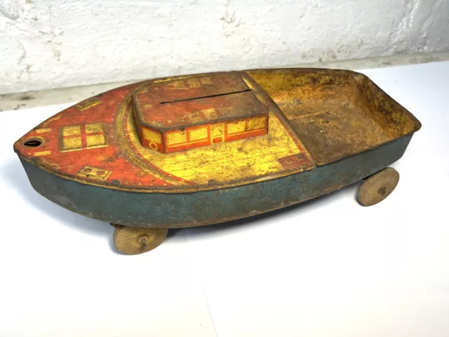 ✨Antique 1920s Sandee Tin Litho Steam Ship Boat Toy Car Truck Early Vintage Rare