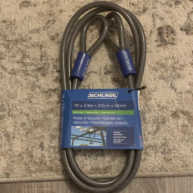 New Schlage Flexible 3/8"in 7 ft Steel Looped Security Cable - Bike - Lawnmower