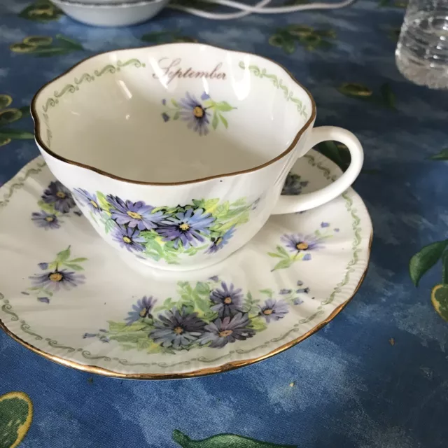 superbe Tasse à thé + soucoupe porcelaine anglaise Queen's September