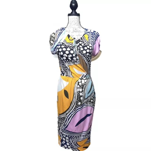 Diane Von Furstenberg Dress Size 8 Multicolored Cap Sleeves Kiamo Wrap Midi