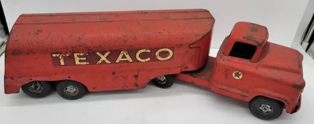 Vintage 1950’s Buddy L GMC 550 Pressed Steel Texaco Fuel Tanker Truck 23" Long