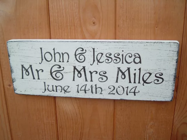 Rustic wedding mr & mrs signs personalised names and date shabby & chic plaque