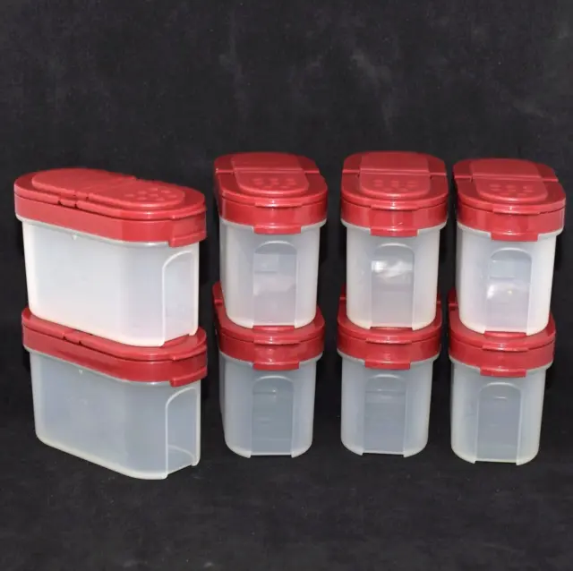 Tupperware Modular Mates Small Spice Containers, Cranberry Seals Set of 8, VGC