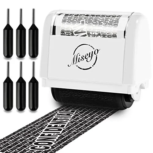 Miseyo Identity Theft Protection Roller Stamp Set - White (6 Refill Ink 2.white