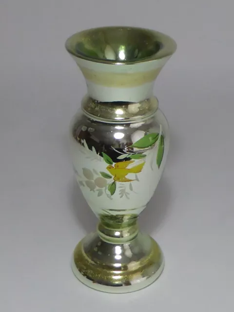 Silberglas Bauernsilber Vase 27,5 cm Kaltmalerei Vogel Böhmen Mähren (2098)