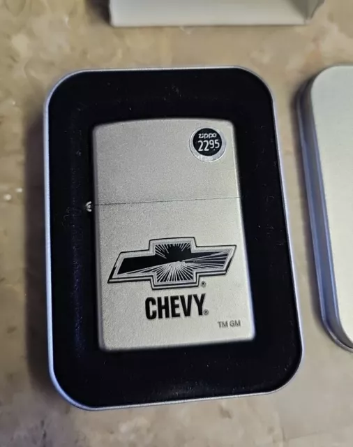 Zippo 2008 Chevy Silver Bow Tie Satin Chrome Lighter New Unfired 2