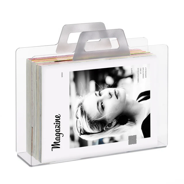 Portariviste In Metallo Bianco Con Scritta Magazine, 34x8,5x18 Cm, Per Ufficio, Sala D'attesa, Hotel E Casa