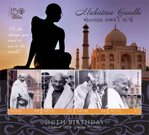 Nevis 2018 - Mahatma Gandhi, 150th Birthday - Sheet of 4 Stamps Scott 1979 - MNH