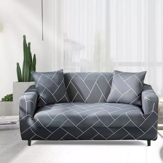Housse de canapé 3 places avec accoudoirs Extensible 195-230 cm + 1 coussin gris