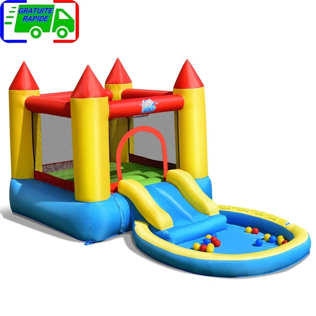 Château gonflable-LALAHO-Double toboggan,Des cibles,Zone de tir, Piscine gonflable, panier de