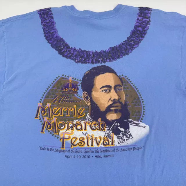 Camiseta Merrie Monarch Festival para Hombre XL Azul 2010 47a Anual Hula Hawaii
