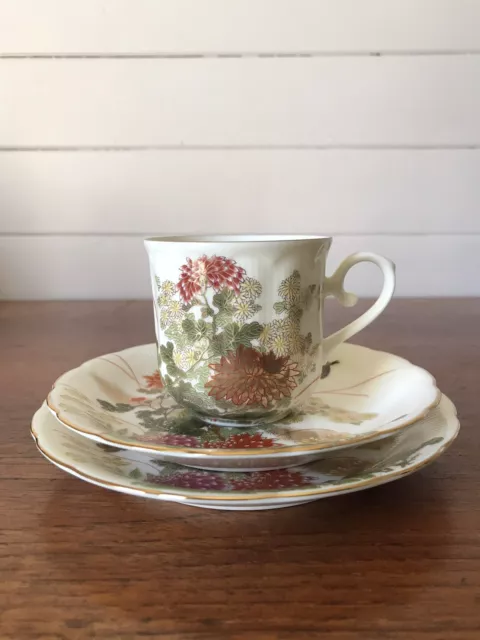 Vintage Shibata Japanese Porcelain Tea Trio Of Cup Saucer And Plate Hand Painted