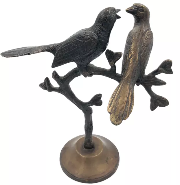 Vintage Birds on Branch Sculpture Bronze/Brass Statue 9.5"