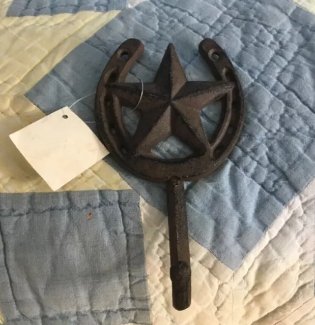 NWT Cast Iron Western Theme Horseshoe/Star Wall Mount Coat Hooks