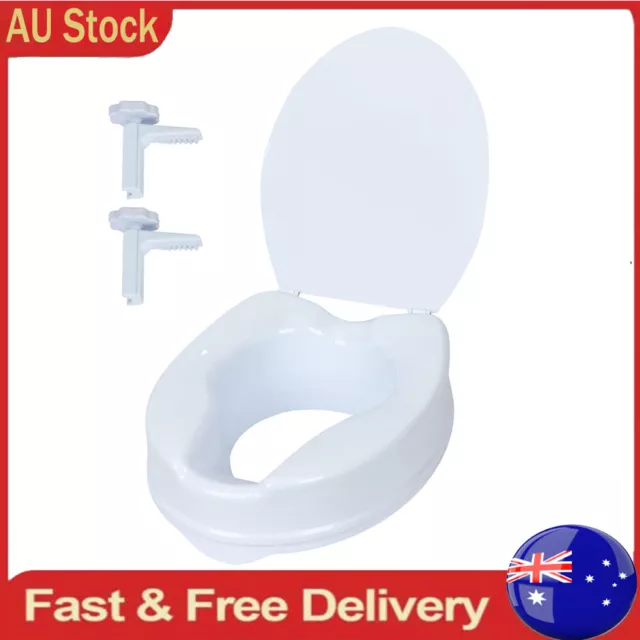 Home Raised Toilet Seat Raiser With Lid 10CM Height, Secure, Easy Clean AU SHIP