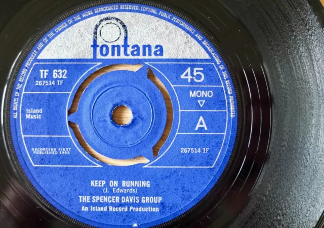 The Spencer Davis Group Keep On Running 7" Einzelne Fontana (1965) Sehr Guter Zustand + Beat Uk