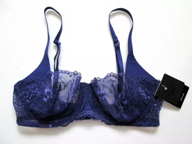 NEW Calvin Klein Black 34C PURPLE Balconette Bra Sheer Lace QF1197-410