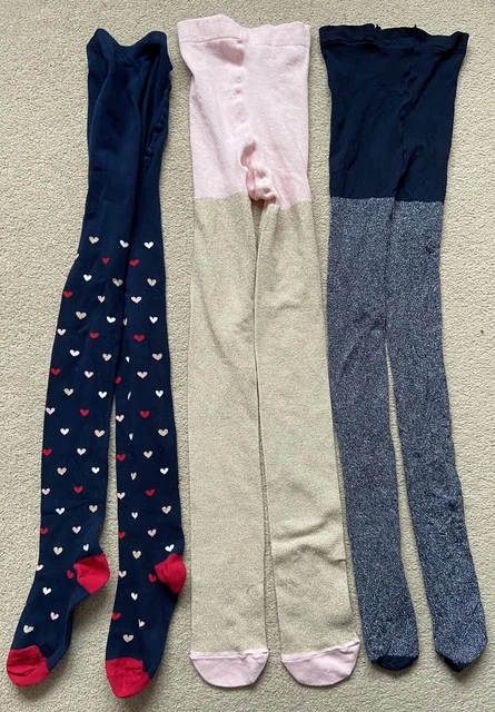 ** 3 paia collant per ragazza pacchetto taglia età 9-10 anni cuore oro blu navy scintillante