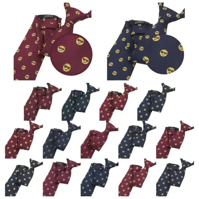 Premium Mens Embroidered Emoji Print Novelty Modern Style Neck Tie by DQT