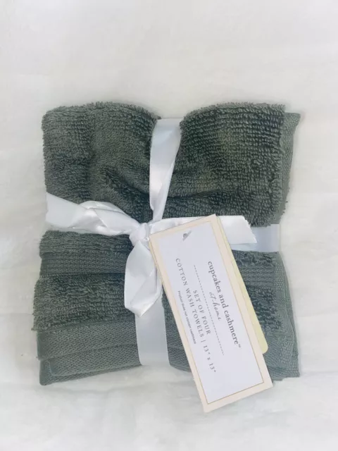 Cupcakes and Cashmere 4pc Wash Cloth Set Green 13”x13” 100% Cotton