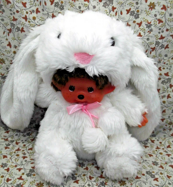 L/ Doudou Peluche Kiki Deguise En Lapin Blanc Et Rose 20/35Cm  Etat Neuf