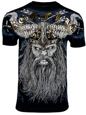 Konflic Viking Skull T Shirt UOMO Stampa Integrale Mma Tattoo Biker Wear Taglie