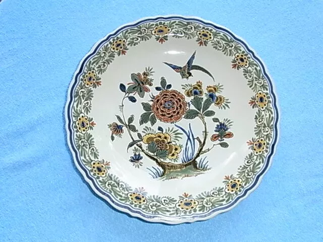 Delft bezaubernder polychrom Wandteller VOGEL Porceleyne Fles Fayence ca. 30 cm