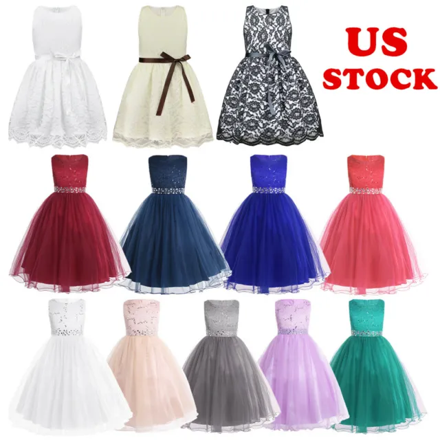 US Flower Girl Dress Kid Lace Pageant Wedding Bridesmaid Party Princess Dresses