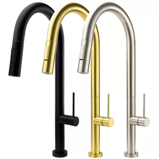 WELS Black/Brushed/Gold 2 Modes Kitchen Mixer Sink Tap Gooseneck Faucet Spout