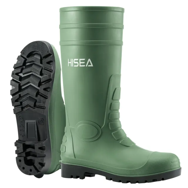 HISEA Men Steel Toe Safety Work Boots Waterproof Rain Boot Non-Slip Wellies Farm