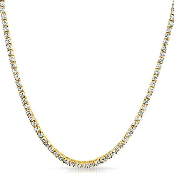 3mm VVS Lab CZ 1 Row Yellow Gold Plated Tennis Chain Solid Steel Necklace