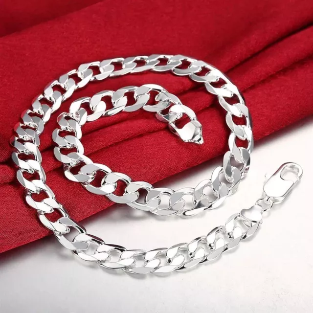 Geometric Silver Bracelet Necklace - 12MM Classic Chain 18-30 Inches Jewelry Set 3