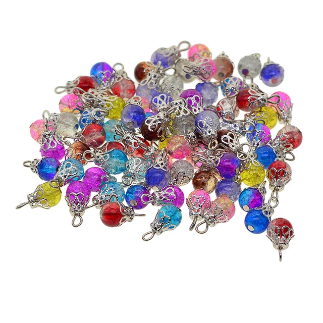 50x Lot Kristallglasperlen Charms Blumenanhänger für Schmuckherstellung DIY