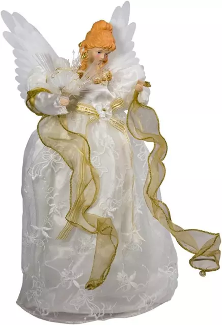 Kurt Adler 14-Inch Fiber Optic Ivory and Gold Animated Angel Treetop 2