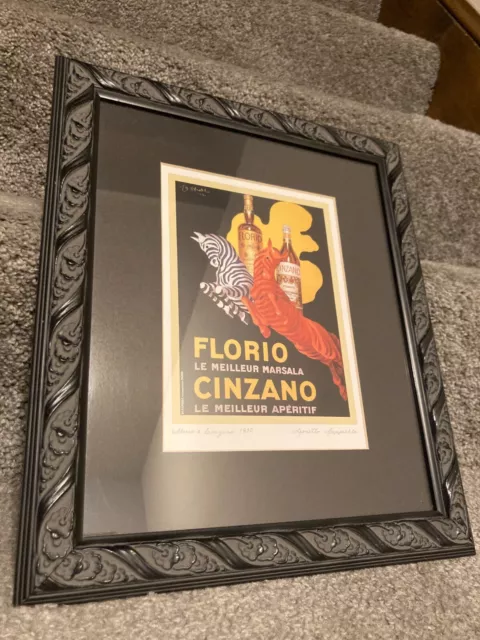 FLORIO CINZANO Cappiello Zebra Print Drink Poster Bar Paris Framed Advertisement