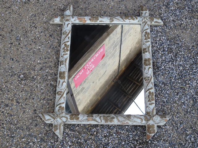 En Bois Vintage Mural Décor Mirror Cadre Original Old Fin Main Sculpté
