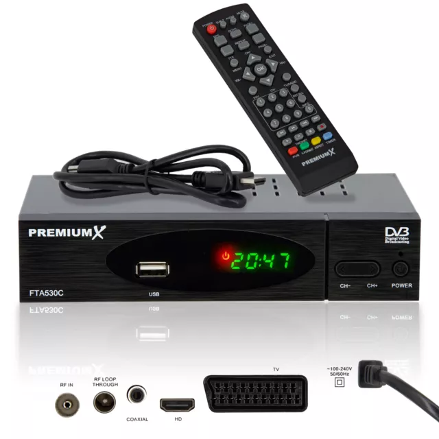 PremiumX Kabelreceiver Digital Kabel TV Receiver DVB-C HD USB SCART HDMI-Kabel