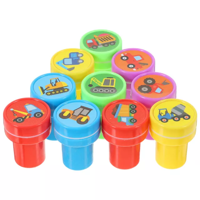 10 Pcs Cartoon Theme Stamp Stamps Construction Truck Gift+cards Tool