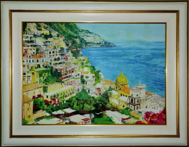 OLIO SU TELA POSITANO CM 70x50 COSTIERA AMALFITANA QUADRO DIPINTO PAESAGGIO 