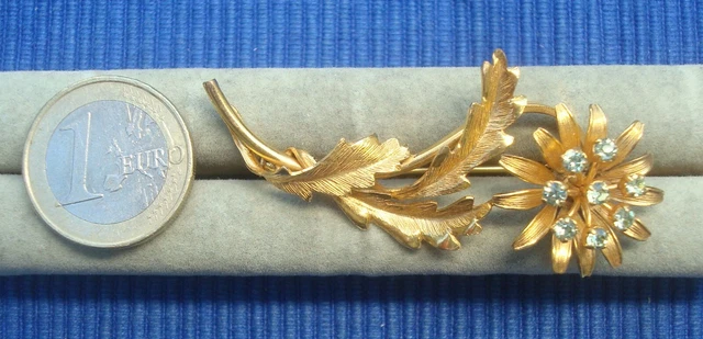 Broche Vintage Plaquée Or - Bouquet De Fleurs Avec Ruban, Signée "GL", état Correct