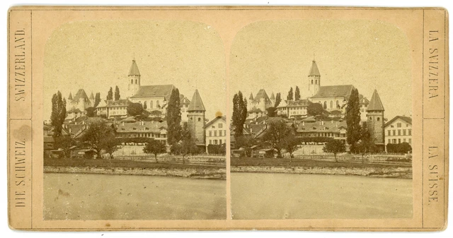 Stereo, Suisse, Thoune, église et château au bord du lac et de l&#039;Aare Vinta