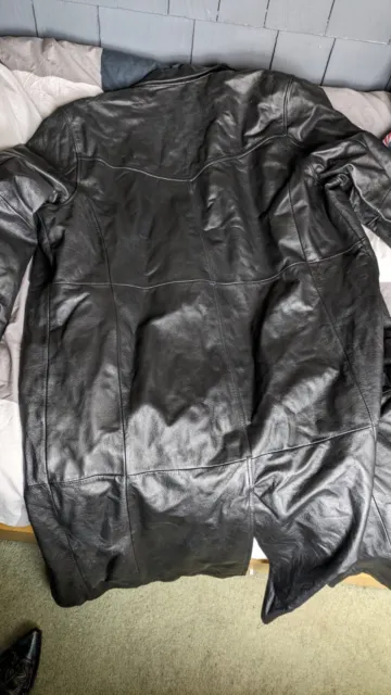 Men's Black Leather Long Trench Coat