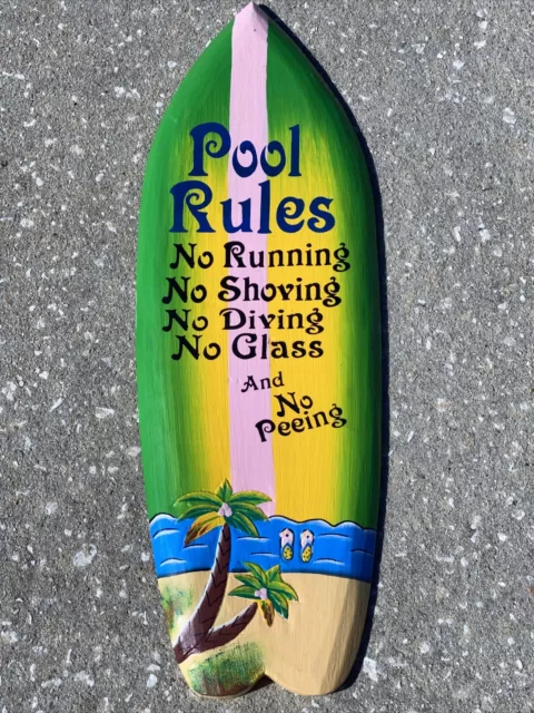 Colorful 24” Pool Rules Tropical Sign Wall Hanging Art Island Home Decor