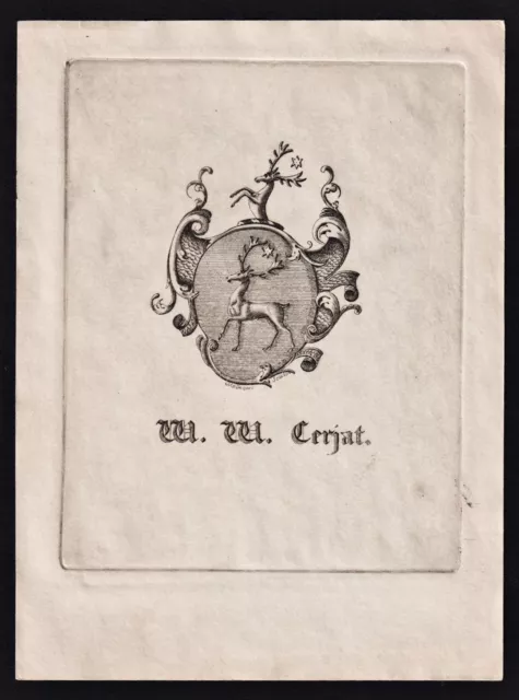 Exlibris W.W. Cerjat armorial bookplate ex-libris Wappen Radierung