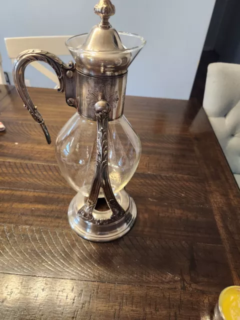 Vintage Silver Plated Glass Coffee/Tea Carafe with Warming Stand