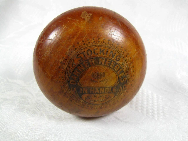 Antique Stocking Darner Wood Mushroom & Needle Case Handle by ASBRO Germany