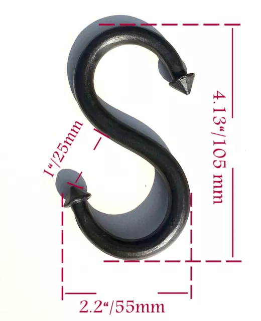 2 Big S Hooks 4.1" Hand forged Iron Kitchen Utensils Pot Pan Hanger Holder Rack 3