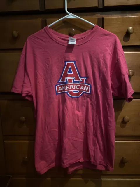 american university Washington DC T Shirt Gildan Red Size Mens L (b4)